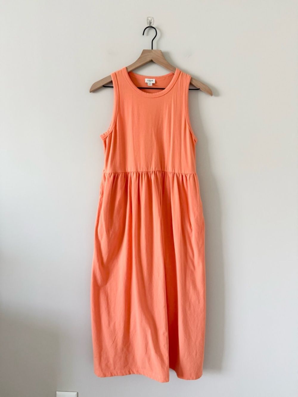 J. Crew Factory Orange Sleeveless Cotton Blend Midi Dress with Pockets Size S